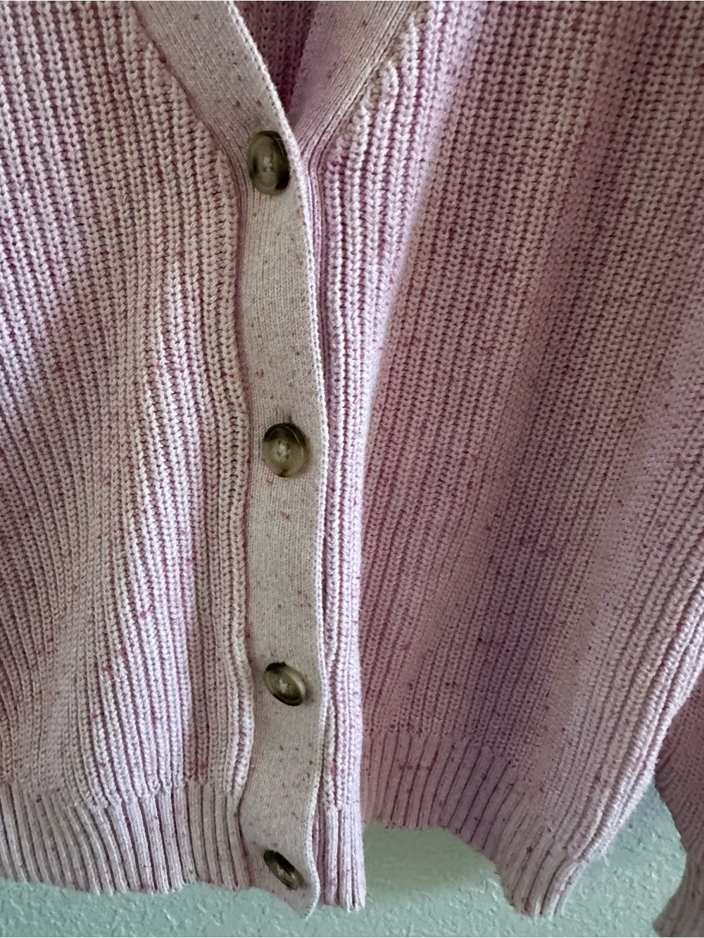 Old Navy Pink Speckled Shaker Knit Cardigan Sweater Large Cotton - Picture 3 of 9
